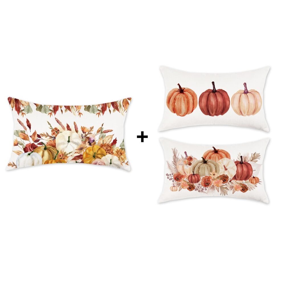 4128 Fall Pillow Covers 12x20 Inch Pumpkins Maple Leaves Autumn Pillowcases